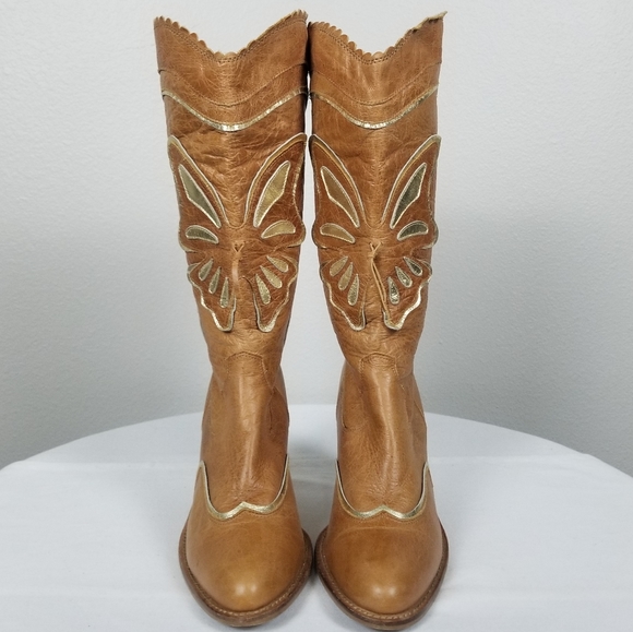 AWOL 90s Y2K Barbie Bratz Butterfly Tan Leather Western Rockabilly Boots 7.5 - Picture 8 of 12